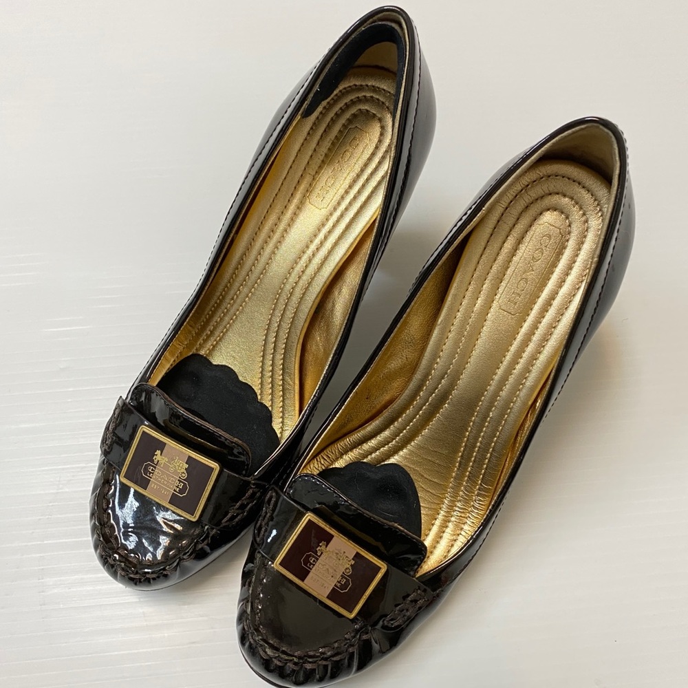 Coach Dark Brown Patent Leather Heels